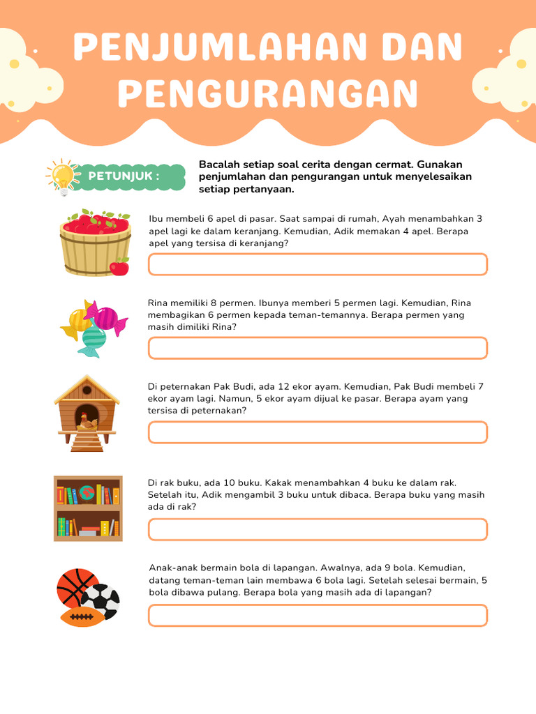 Soal Cerita Penjumlahan Dan Pengurangan Kelas 1 Lembar Kerja Putih Soal Cerita Penjumlahan Dan Pengurangan Kelas 1 Lembar Kerja Putih