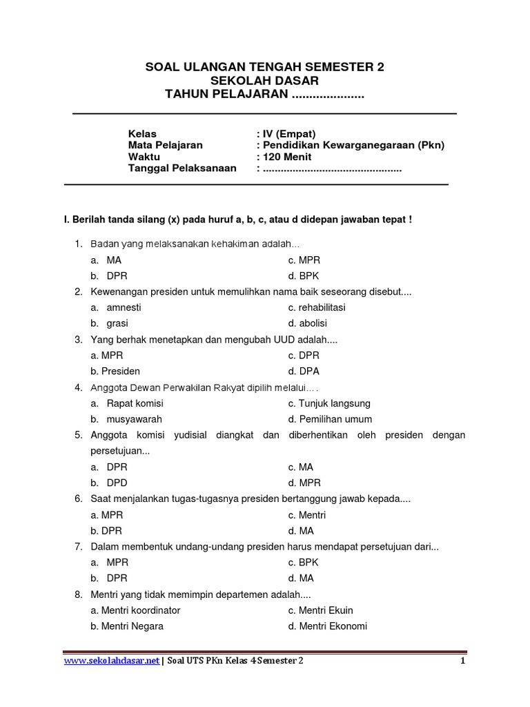 5 Soal Ujian PKN Kelas 4 Semester 2 yang Wajib Tahu Sebelum Ujian
