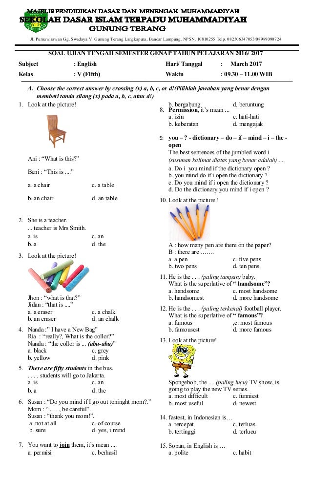Soal Uts Bahasa Indonesia Kelas 5 Semester 2 Dalchaebi