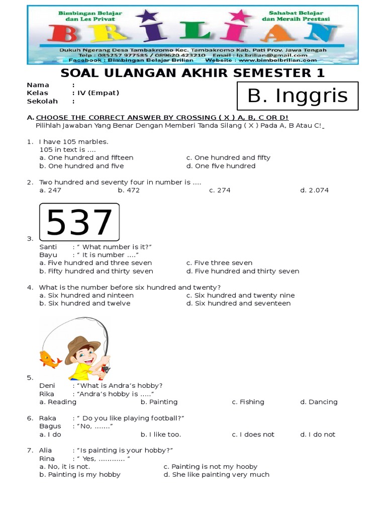 5 Soal Ulangan Bahasa Inggris Kelas 4 Semester 2 Yang Wajib Dikuasai Siswa