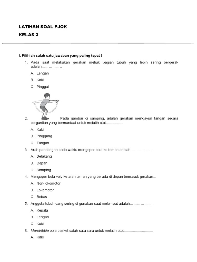 Latihan Soal PJOK Kelas 3 SD MI Semester Ganjil Kurikulum 2013 Lengkap