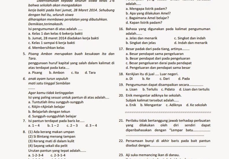 Ternyata 5 Soal Kelas 4 SD Bahasa Indonesia yang Wajib Dikuasai Sebelum Terlambat