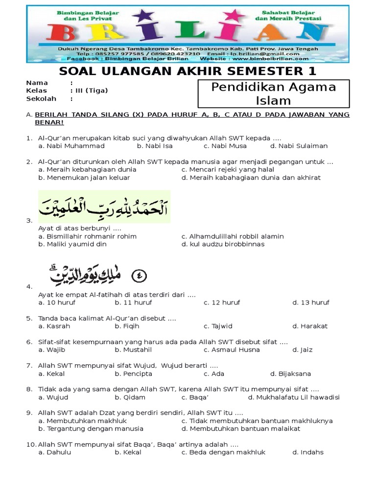 Soal Uas Pai Kelas 3 Semester 1 Kurikulum 2013 Dalchaebi