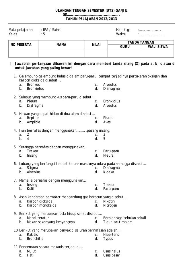 Soal UTS SD Semester Ganjil Kelas 1 2 3 4 5 dan 6 - Cara Pintar